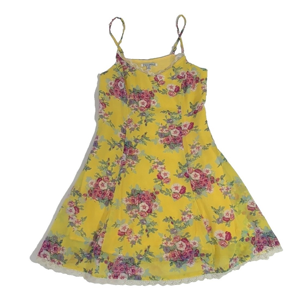 Lucca Couture Slip Dress Women XS‎ Yellow Floral Lace Y2K Fairy Coquette Cottage